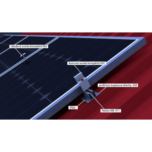Nosná konstrukce FV panelu – šikmá střecha – trapezový plech Počet FV panelů: 10 panelů, na výšku